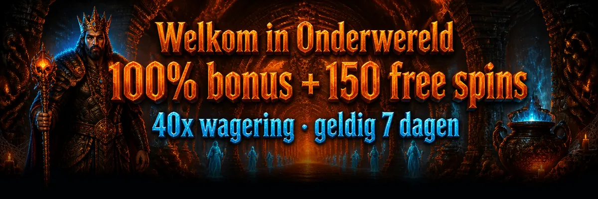 Een bebaarde krijgerskoning met kroon en sierlijk harnas staat voor een gloeiende stenen poort, omringd door geesten in een donkere onderwereldhal.